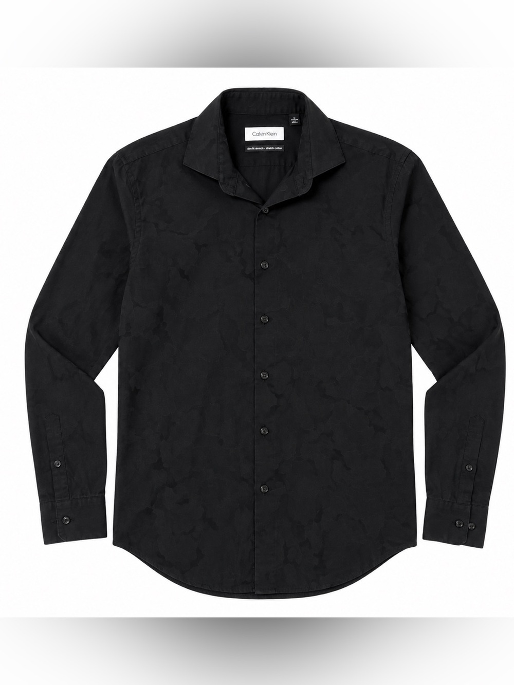 Calvin Klein Men’s M Black Tonal Camo Jacquard Slim Fit Collar Shirt Button Down